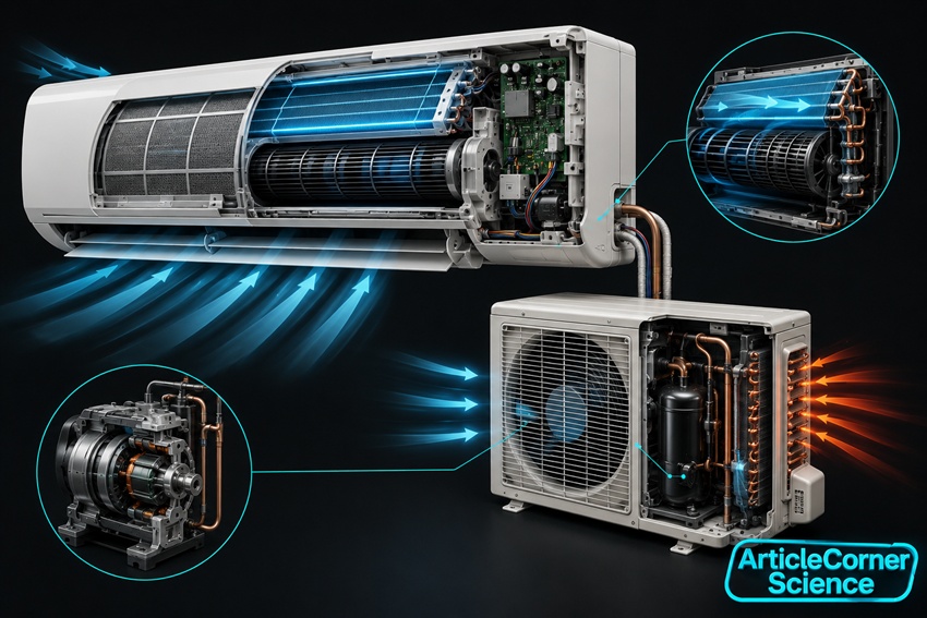 ArticleCorner Science published an image showing the exterior and interior views of the air conditioner.-articlecorner.com