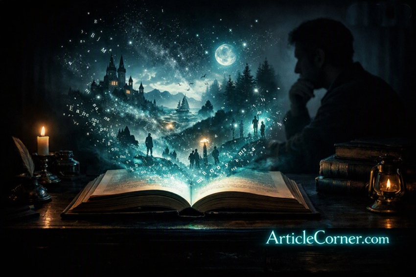 A writer writes articles and stories thanks to their imagination-article corner