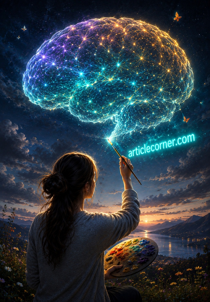 Colorful human brain painted by an artist symbolizing creativity, imagination and inspiration | articlecorner.com