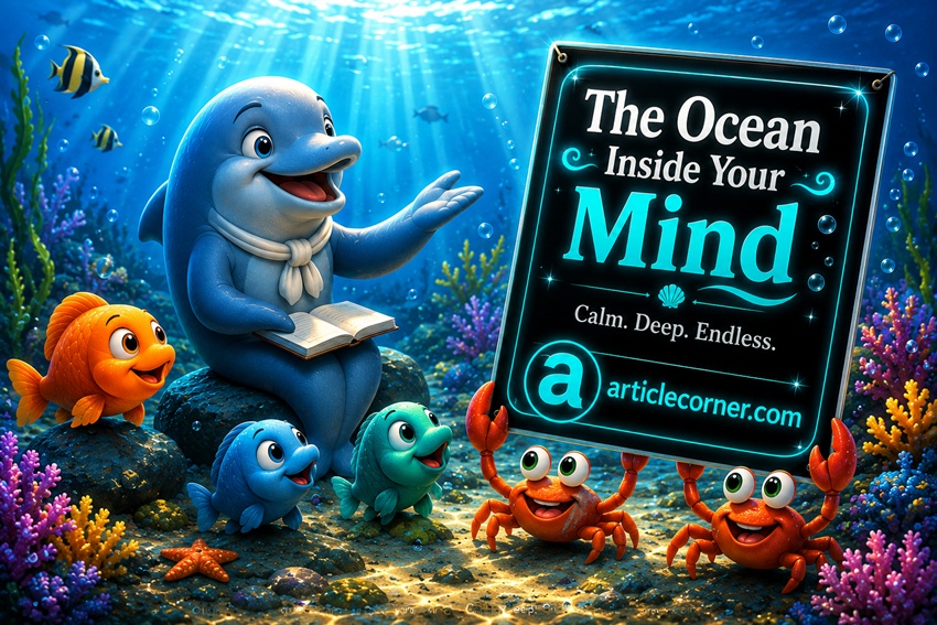 Dr Mo the dolphin psychologist explains how relaxation calms the brain in The Ocean Inside Your Mind, an ArticleCorner.com psychology article about stress, mindfulness and inner peace.