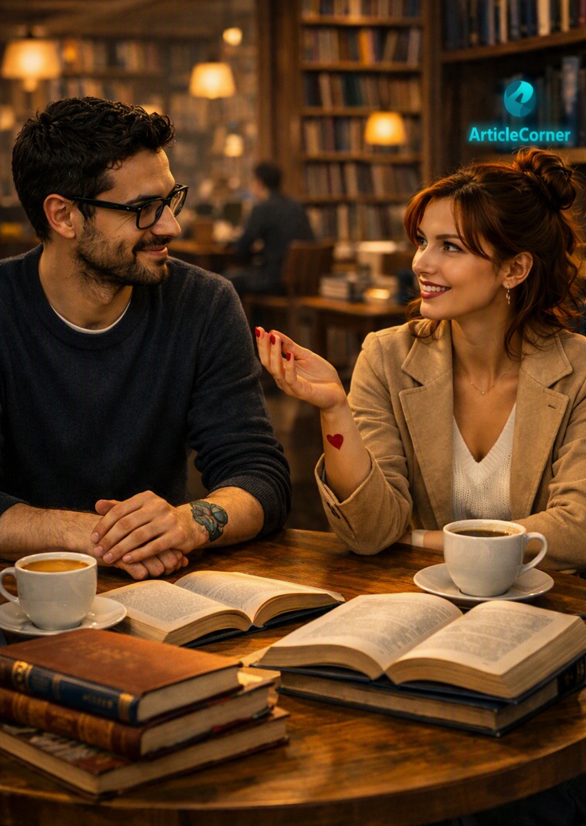 Dr. Mind and Dr. Heart are chatting about books in the library - articlecorner.com