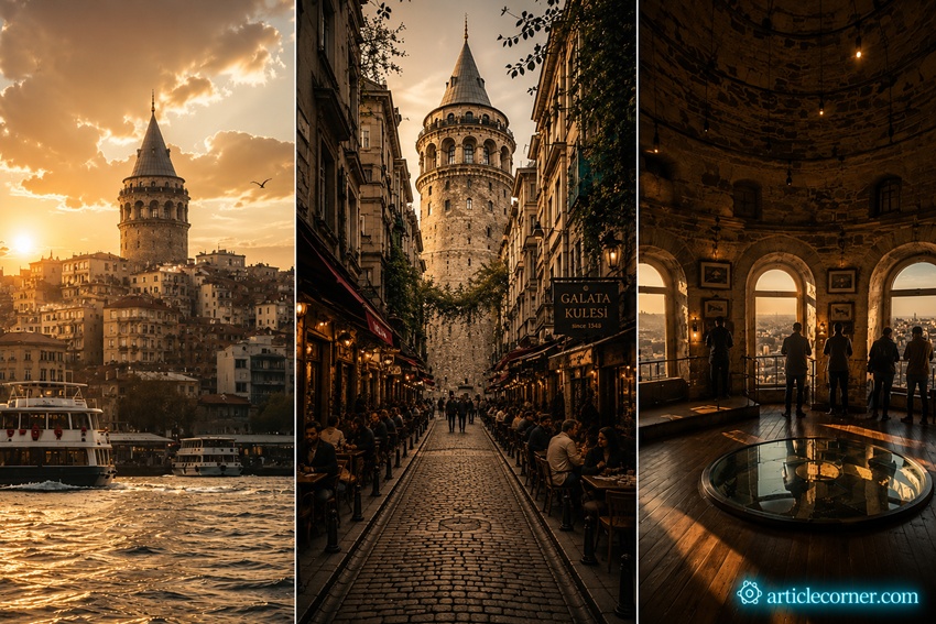 Galata Tower rising above Istanbul's historic streets, rooftops and Bosphorus at golden hour-
     Galata Tower Istanbul – ArticleCorner Istanbul-articlecorner.com