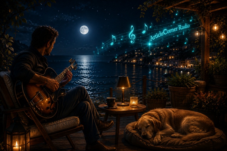 Smooth Jazz Guitar Music by the Sea with Sleeping Dog | ArticleCorner Radio