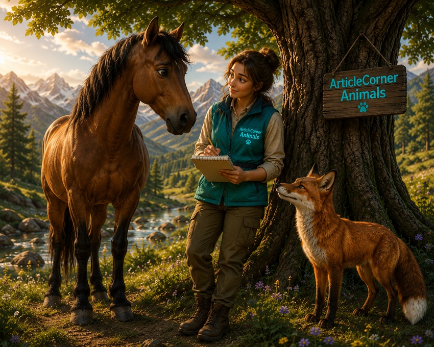 A woman from the ArticleCorner Animals team with a horse and a fox under the tree.articlecorner.com