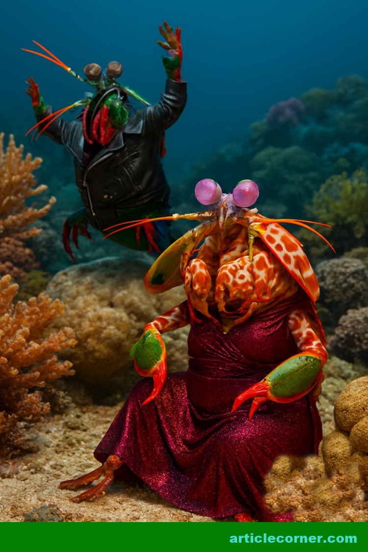 Mantis shrimp are dancing to impress the female. They're wearing clothes. article corner fiction