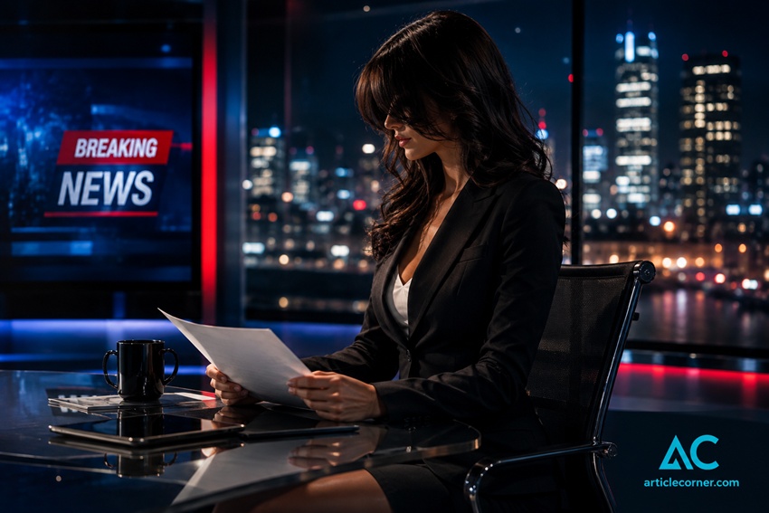 Mysterious news anchor image.articlecorner News Anchor story