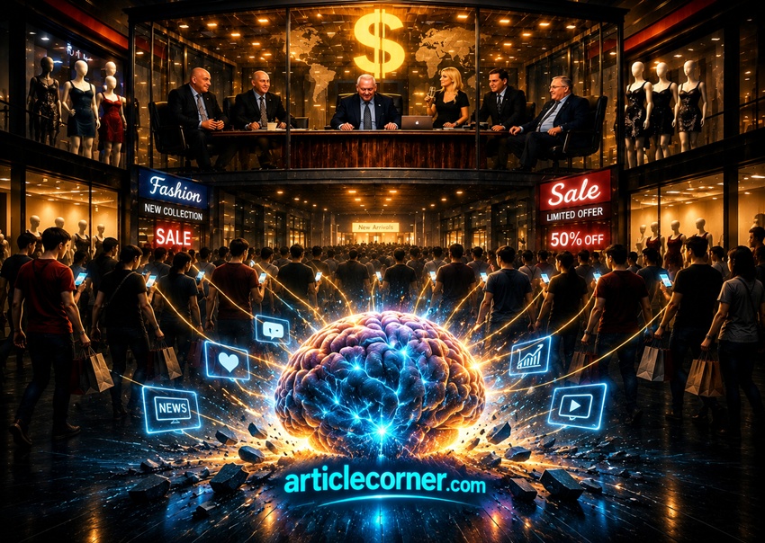 Who Really Rules the World illustration about corporate influence, consumerism, and independent thinking-image:article corner