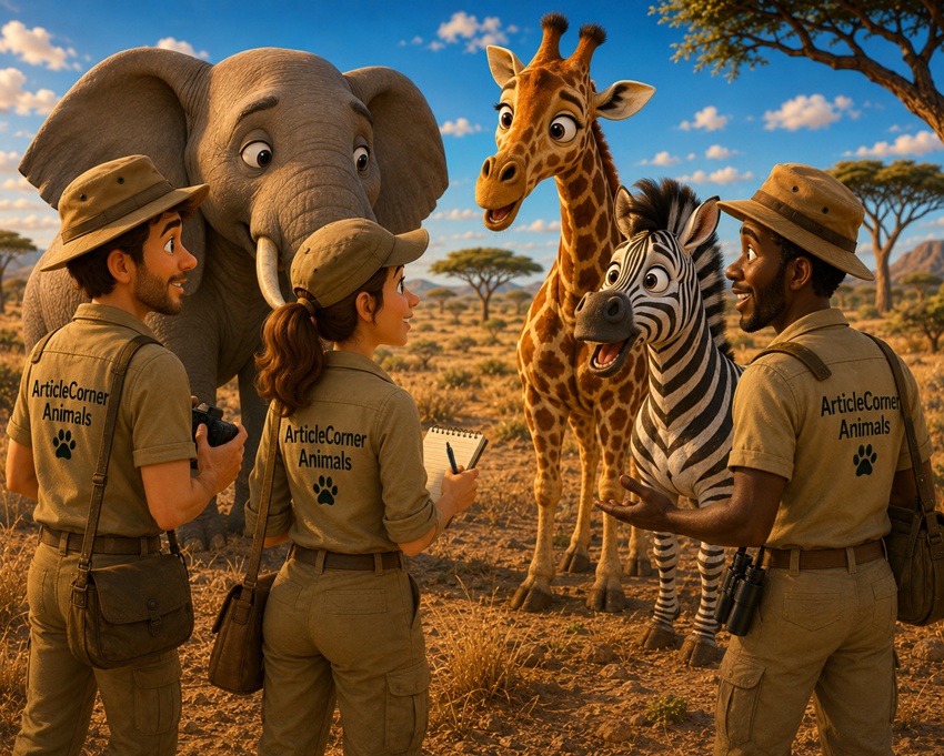 ArticleCorner Animals Team's photo with elephants, giraffes and zebras in the savanna-articlecorner.com