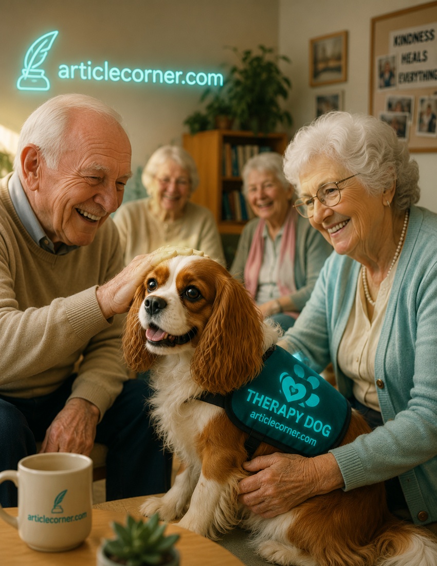 Therapy dog ​​that brings joy to elderly people in nursing home.article corner