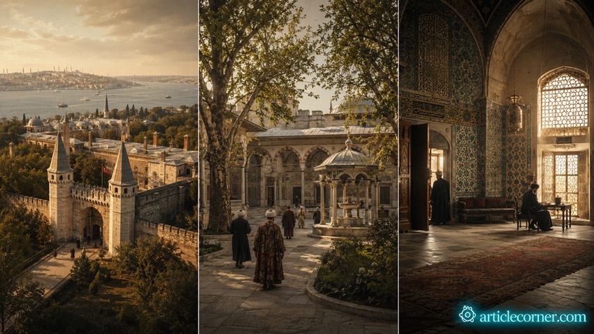 A visual depiction of the exterior and interior of Topkapi Palace, published by ArticleCorner Istanbul-articlecorner.com