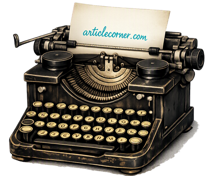typewriter with articlecorner.com logo